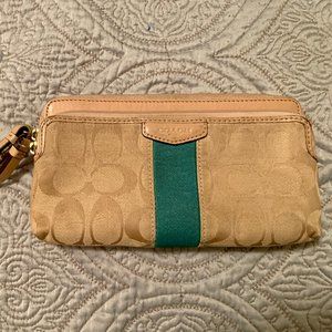 Coach Tan and Turquoise Wallet/Wristlet